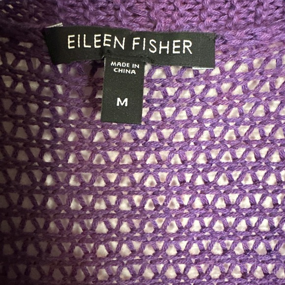 NWOT Eileen Fisher Organic Cotton Cashmere Open Front Cardigan Purple Medium - Picture 3 of 6